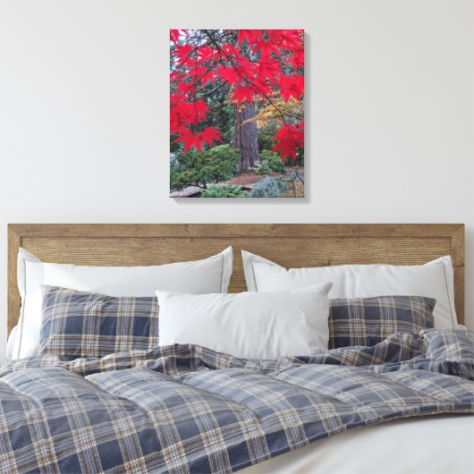 Red Maple Leaves in a Japanese Garden Canvas Afdruk (Insitu (Slaapkamer))