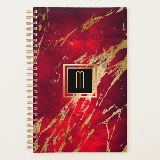 Red Marble Gilded Gold Monogram Planner (Voorkant)