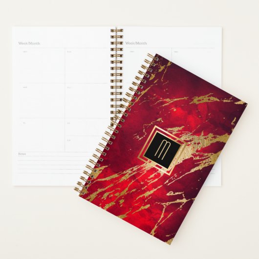 Red Marble Gilded Gold Monogram Planner (Display)