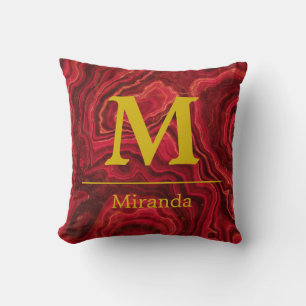 Red Marble gold Monogram en Naam gepersonaliseerd Kussen