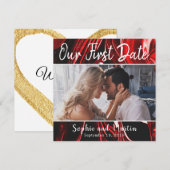 Red Marble Our First Date Photo Couple Kaart (Voorkant / Achterkant)