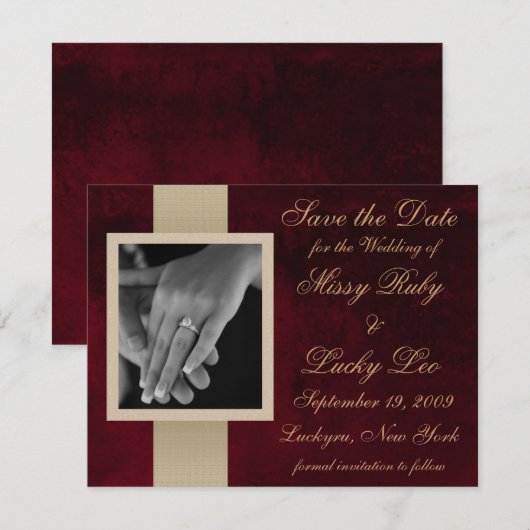 Red Marble Save the Date Notice Kaart (Voorkant / Achterkant)