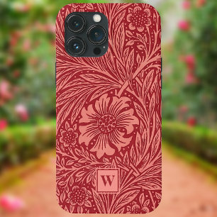 Red Marigold Floral van William Morris met Initiaa Case-Mate iPhone Case