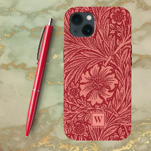 Red Marigold Floral van William Morris met Initiaa Case-Mate iPhone Case