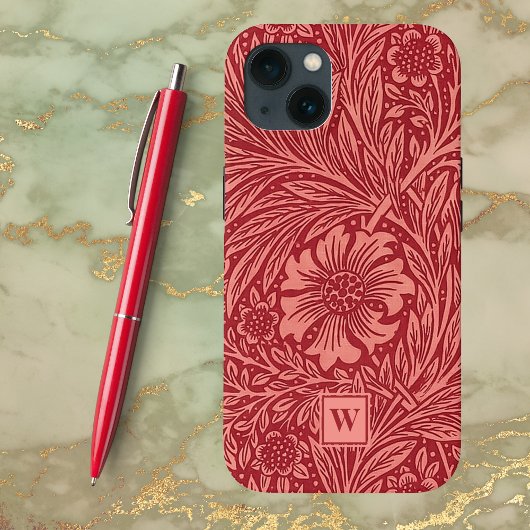 Red Marigold Floral van William Morris met Initiaa Case-Mate iPhone Case
