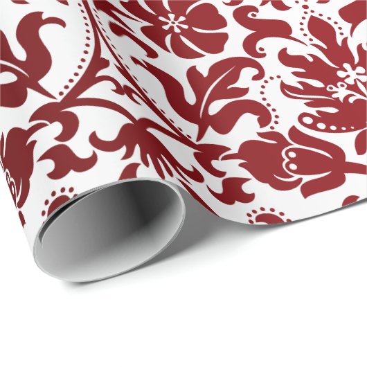 Red Maroon Damask Design Cadeaupapier (Rol Hoek)