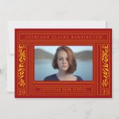 Red Maroon en Gold Afstuderen Foto Aankondiging (Voorkant)