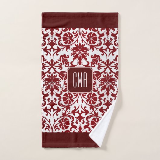 Red Maroon en White Damask Pattern Bad Handdoek (Handdoek)