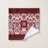 Red Maroon en White Damask Pattern Bad Handdoek (Wasdoekje)