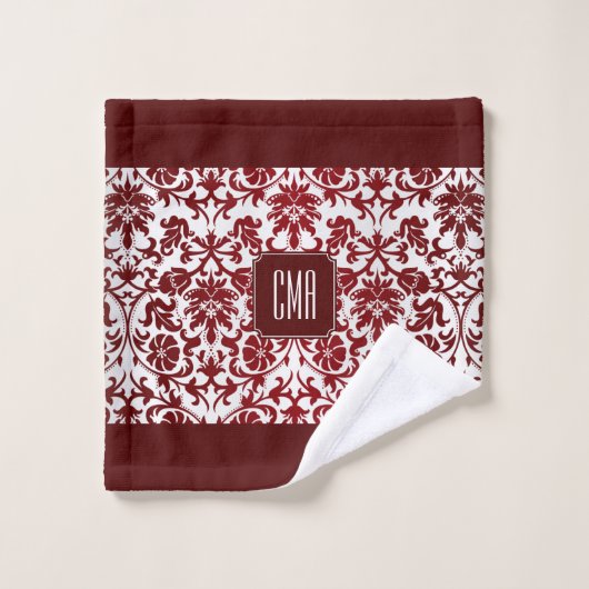 Red Maroon en White Damask Pattern Bad Handdoek (Wasdoekje)