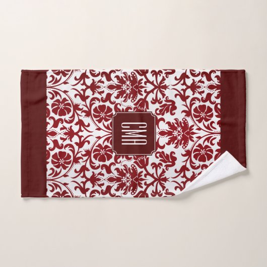 Red Maroon en White Damask Pattern Bad Handdoek (Handdoek)