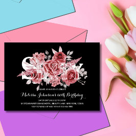 Red Maroon Groen Bloemen 60e Zwarte Verjaardag Kaart