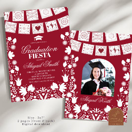 Red Maroon Talavera Mexican Graduation Fiesta Kaart