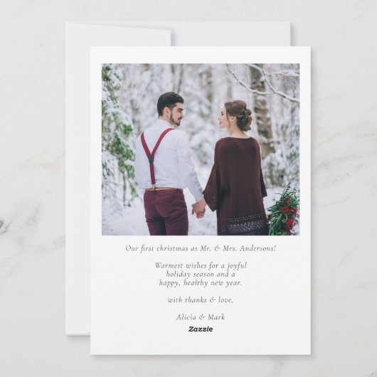 Red Married & Bright First Christmas Couple Feestdagenkaart (Achterkant)
