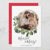 Red Married en Merry foto met 1 Kerstmis Feestdagenkaart (Voorkant / Achterkant)