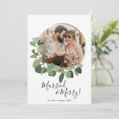 Red Married en Merry foto met 1 Kerstmis Feestdagenkaart (Staand voorkant)