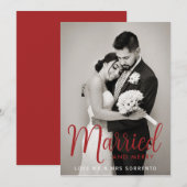 Red Married en Merry Pas getrouwd met kerstmis Feestdagenkaart (Voorkant / Achterkant)