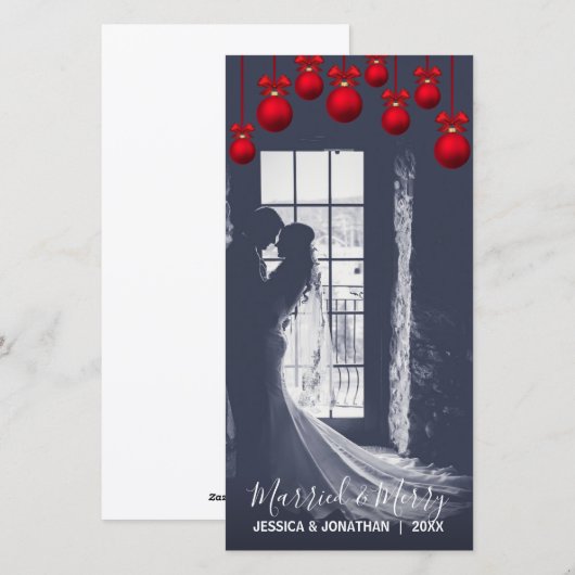 Red MARRIED & MERRY Eerste Kerstdag | FOTO TOEVOEG Feestdagenkaart (Voorkant / Achterkant)