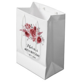 Red Marron Roos Greenery Floral 40e geboortedag Medium Cadeauzakje