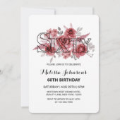 Red Marron Roos Groen Bloemen 60e Verjaardag Kaart (Voorkant)