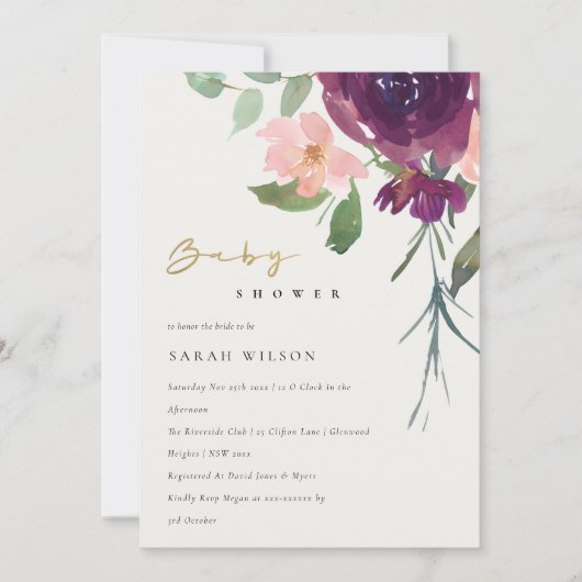 RED MARSALA BLUSH ROOS FLORAL BABY SHOWER INVITE BEDANKKAART (Voorkant)