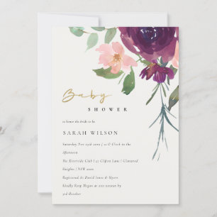 RED MARSALA BLUSH ROOS FLORAL BABY SHOWER INVITE BEDANKKAART