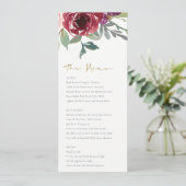 RED MARSALA BLUSH ROSE WATERCOLOR FLORAL WEDDING MENU (Staand voorkant)