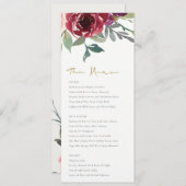RED MARSALA BLUSH ROSE WATERCOLOR FLORAL WEDDING MENU (Voorkant / Achterkant)
