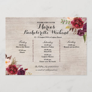 Red Marsala Herfst Bachelorette Party reisweg Programmakaart