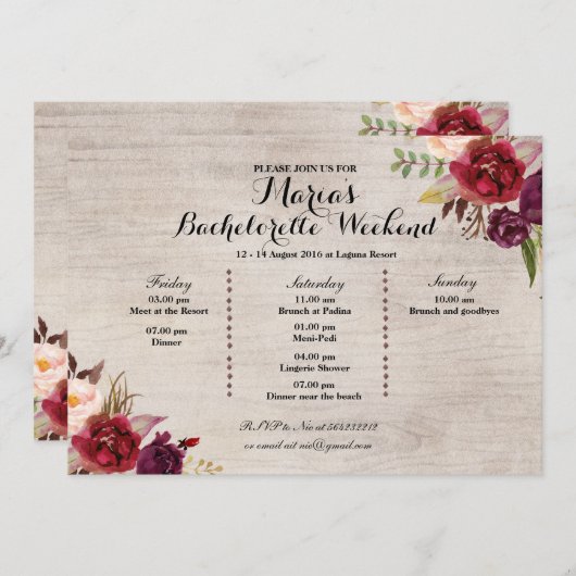 Red Marsala Herfst Bachelorette Party reisweg Programmakaart (Voorkant / Achterkant)