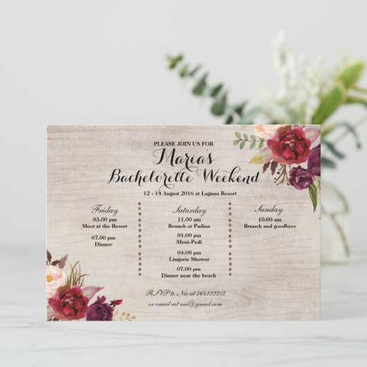 Red Marsala Herfst Bachelorette Party reisweg Programmakaart (Staand voorkant)