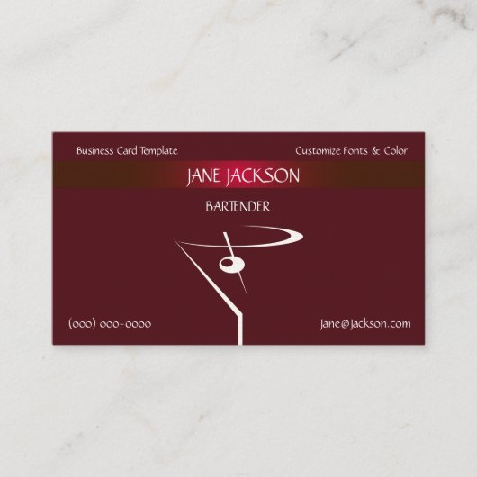 Red Martini Cocktail Bartender Sjabloon Visitekaartje (Voorkant)