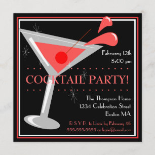 Red Martini Cocktail Party Invitation Kaart