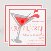 Red Martini Cocktail Party Invitation Kaart (Voorkant / Achterkant)