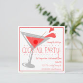 Red Martini Cocktail Party Invitation Kaart (Staand voorkant)