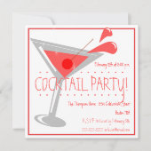 Red Martini Cocktail Party Invitation Kaart (Voorkant)