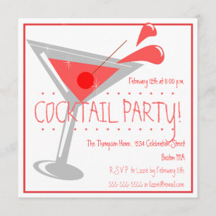 Red Martini Cocktail Party Invitation Kaart