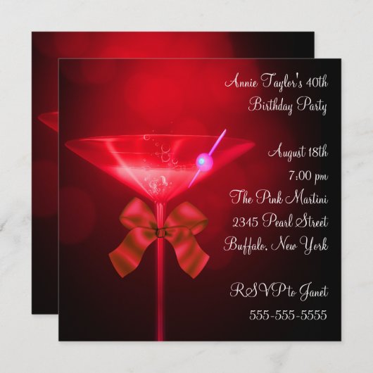 Red Martini Vrouwen Elk Nummer Verjaardagsfeest Kaart (Voorkant / Achterkant)