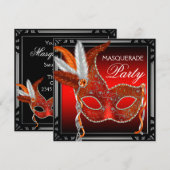 Red Mask Black Red Masquerade Party Kaart (Voorkant / Achterkant)