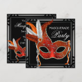 Red Mask Black Red Masquerade Party Kaart (Voorkant / Achterkant)