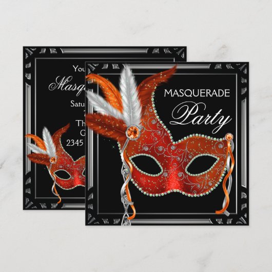 Red Mask Black Red Masquerade Party Kaart (Voorkant / Achterkant)