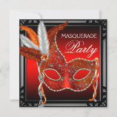 Red Mask Black Red Masquerade Party Kaart (Voorkant)