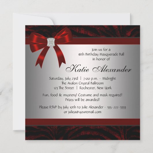 Red Mask Masquerade Party Kaart (Achterkant)