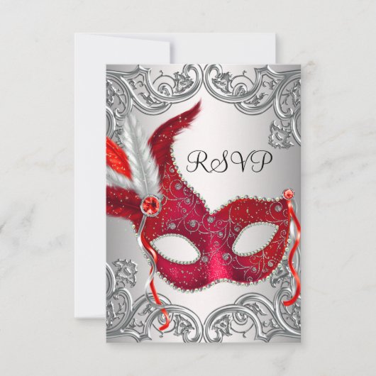 Red Mask Masquerade Party RSVP Kaartje (Voorkant)