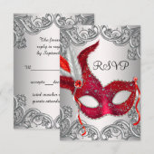 Red Mask Masquerade Party RSVP Kaartje (Voorkant / Achterkant)
