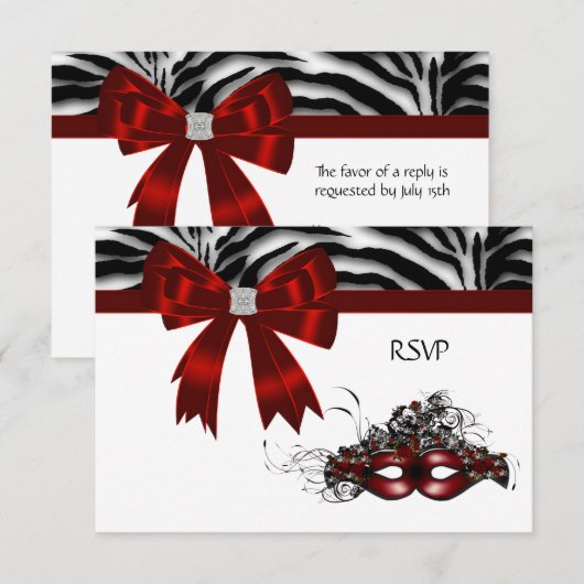 Red Mask Masquerade Party Sweet 16 RSVP (Voorkant / Achterkant)
