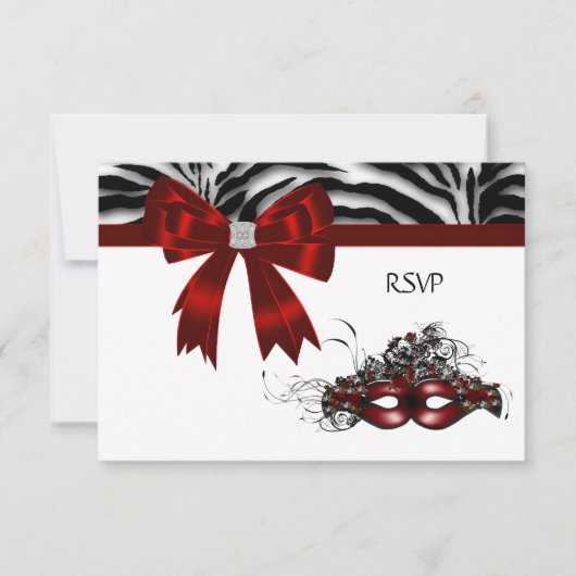 Red Mask Masquerade Party Sweet 16 RSVP Kaartje (Voorkant)