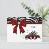 Red Mask Masquerade Party Sweet 16 RSVP Kaartje (Staand voorkant)