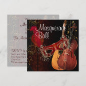 Red Mask Musical Instruments Masquerade Ball Invi Kaart (Voorkant / Achterkant)