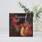 Red Mask Musical Instruments Masquerade Ball Invi Kaart (Staand voorkant)